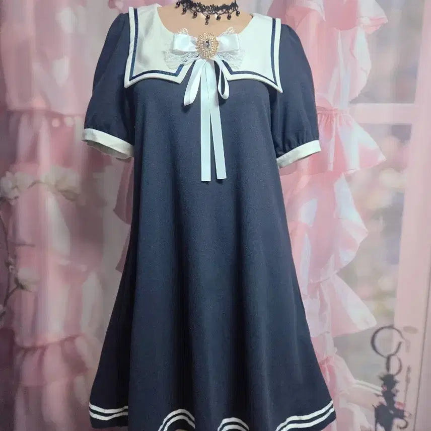 [BUNJANG] Amabel Sailor Collar Ribbon Dress / 아마벨 세일러카라 리본 원피스