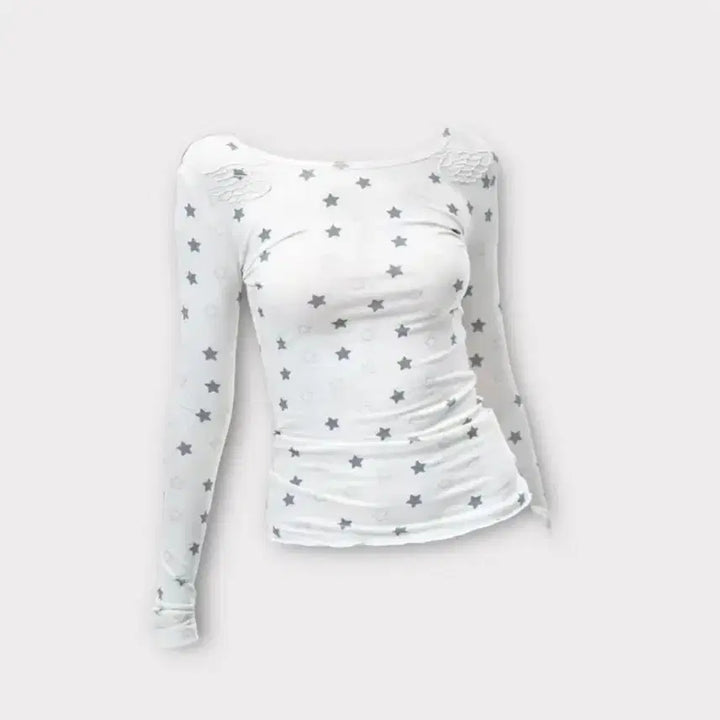 [BUNJANG] Angelstar Semi Square Neck Long Sleeve T-Shirt / 엔젤스타 세미 스퀘어넥 긴팔티
