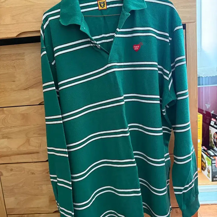 [BUNJANG] Human Made Long Sleeve Polo Shirt - Green (XL) / [XL] 휴먼 메이드 롱슬리브 폴로 셔츠 그린