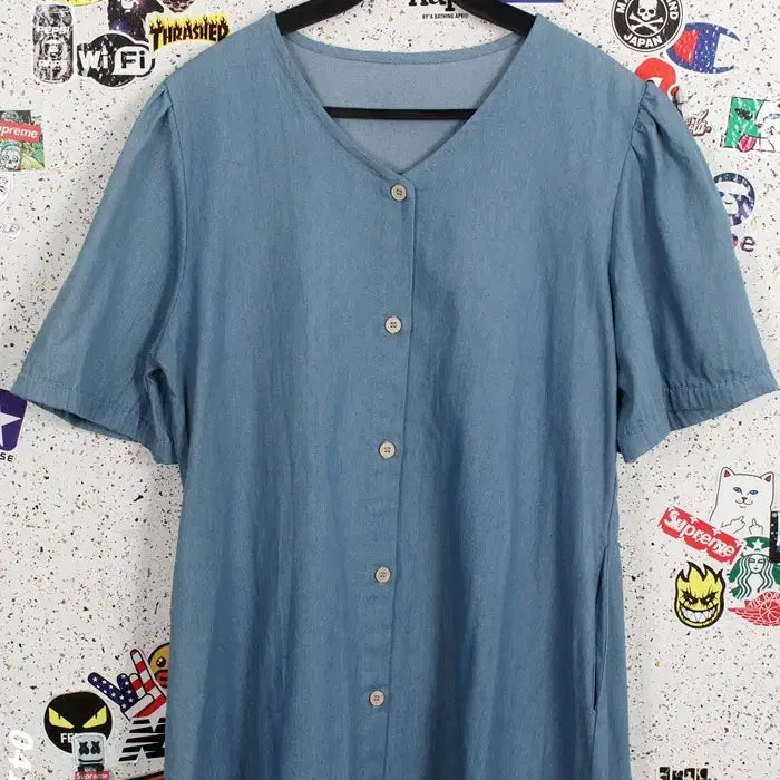 [BUNJANG] Simple Short-Sleeve Shirt Dress (Size 66) / 여성66/ 심플리 반팔 셔츠원피스BL 36-39