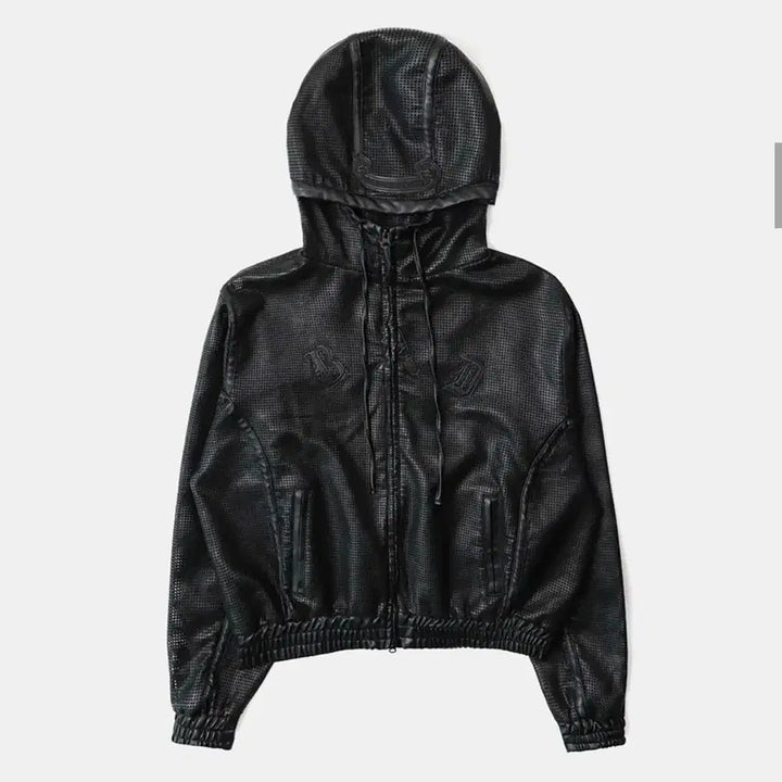 [BUNJANG] Badblood Perforated Leather Hoodie Black / 배드블러드 퍼포레이티드 레더 후드집업 블랙