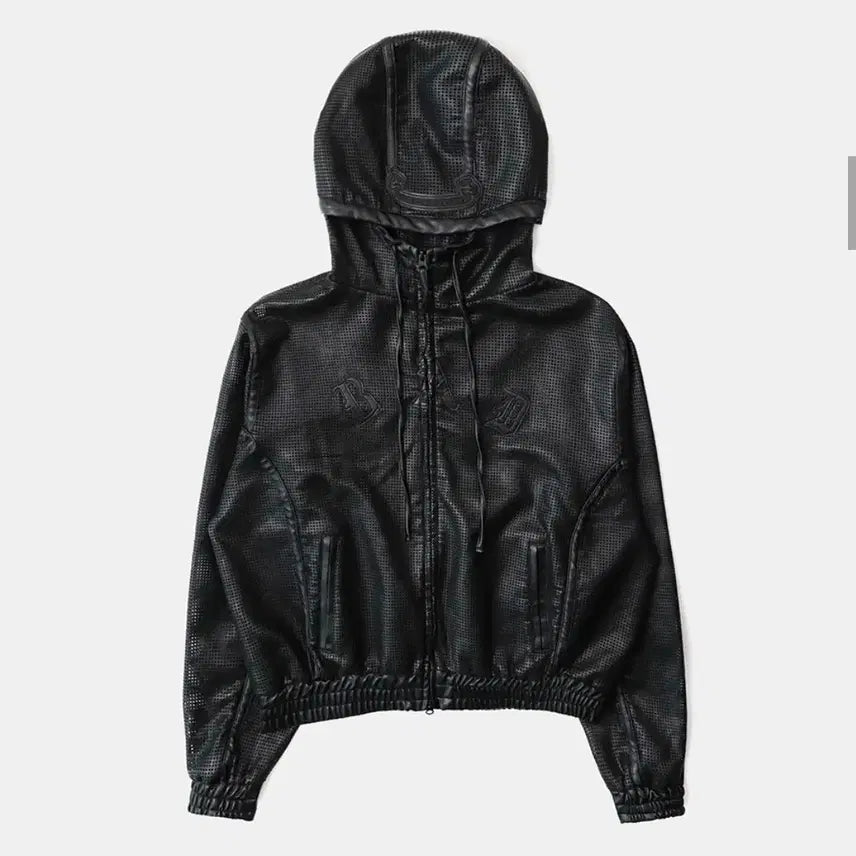 [BUNJANG] Badblood Perforated Leather Hoodie Black / 배드블러드 퍼포레이티드 레더 후드집업 블랙