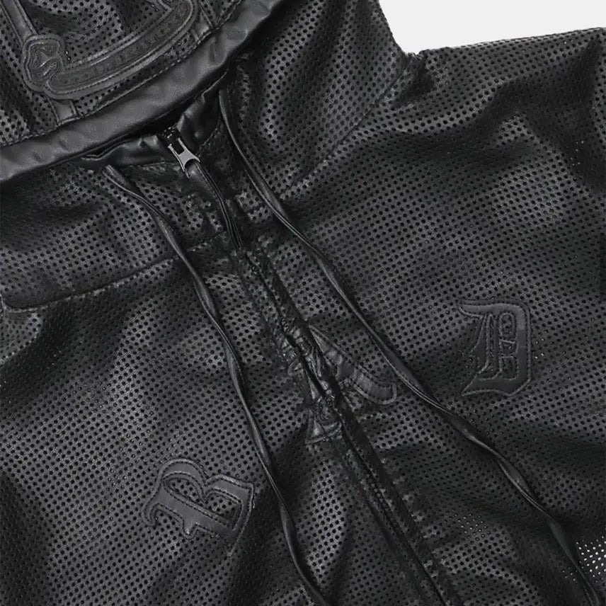 [BUNJANG] Badblood Perforated Leather Hoodie Black / 배드블러드 퍼포레이티드 레더 후드집업 블랙