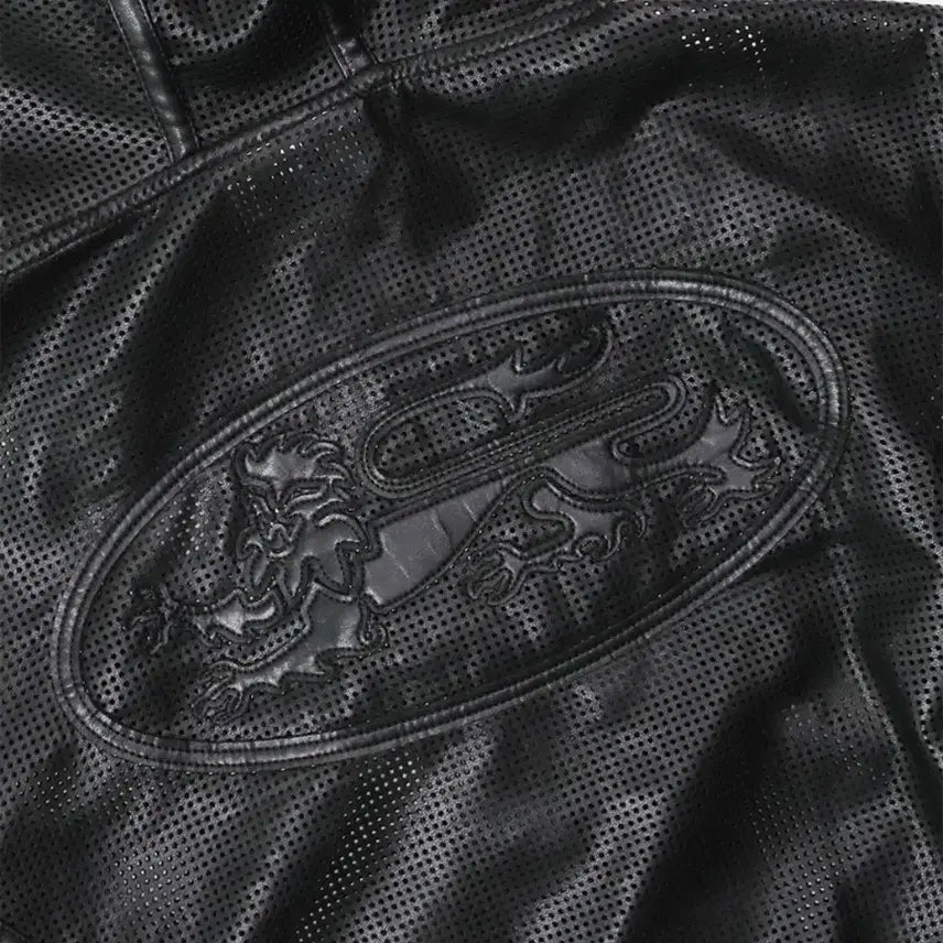 [BUNJANG] Badblood Perforated Leather Hoodie Black / 배드블러드 퍼포레이티드 레더 후드집업 블랙