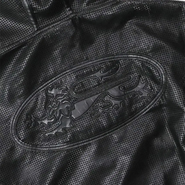 [BUNJANG] Badblood Perforated Leather Hoodie Black / 배드블러드 퍼포레이티드 레더 후드집업 블랙
