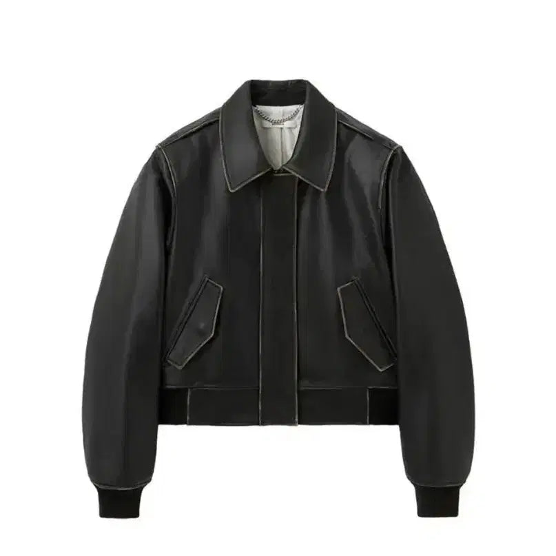 [BUNJANG] Moon Sun Angular Leather Jacket Aging Brown L / (새상품) 문선 앵귤러 레더 자켓 에이징 브라운 L