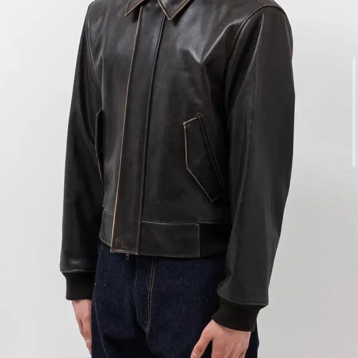 [BUNJANG] Moon Sun Angular Leather Jacket Aging Brown L / (새상품) 문선 앵귤러 레더 자켓 에이징 브라운 L