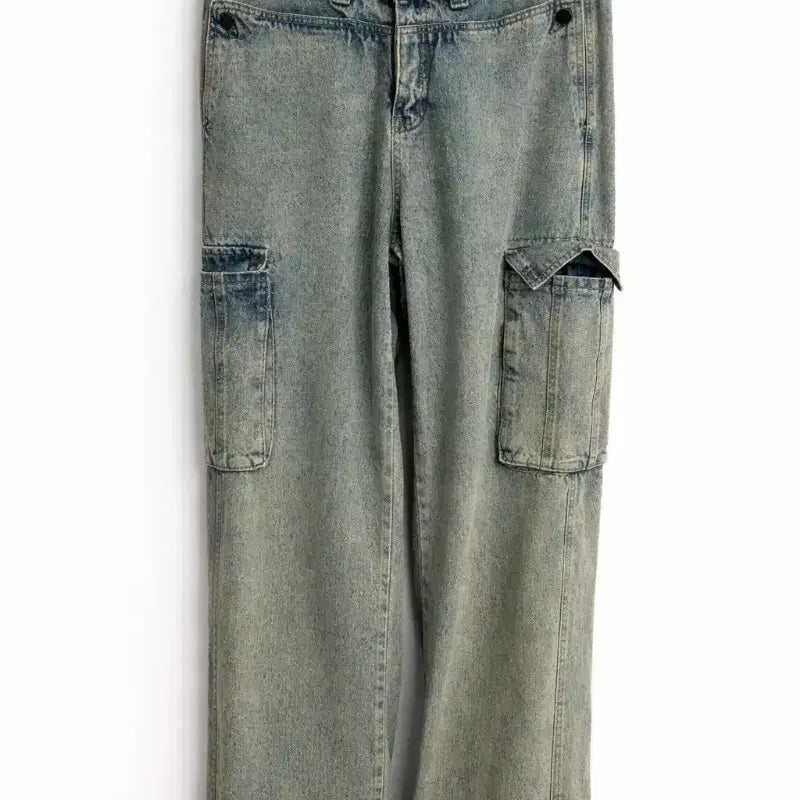 [SOLD OUT] 워싱 데님 카고 와이드 팬츠