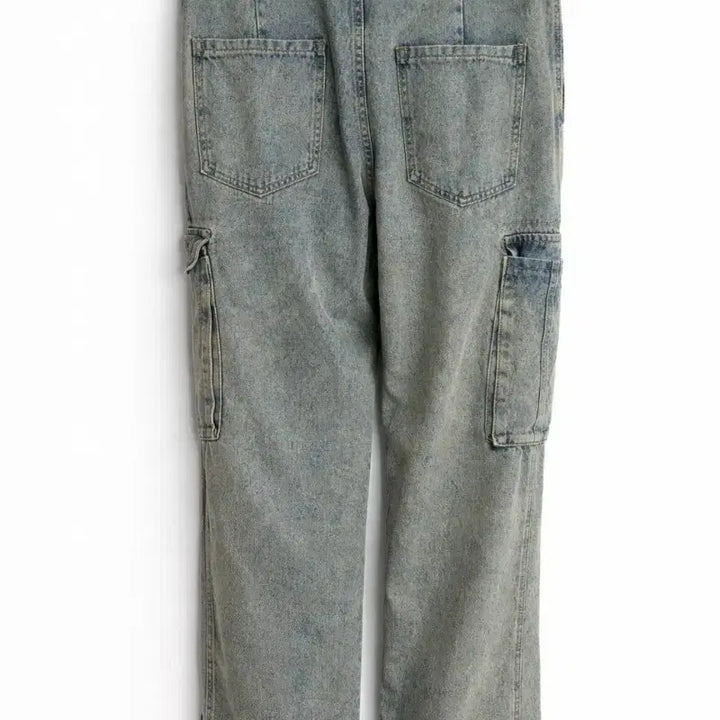 [SOLD OUT] 워싱 데님 카고 와이드 팬츠