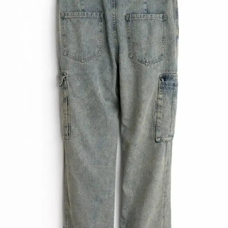 [SOLD OUT] 워싱 데님 카고 와이드 팬츠