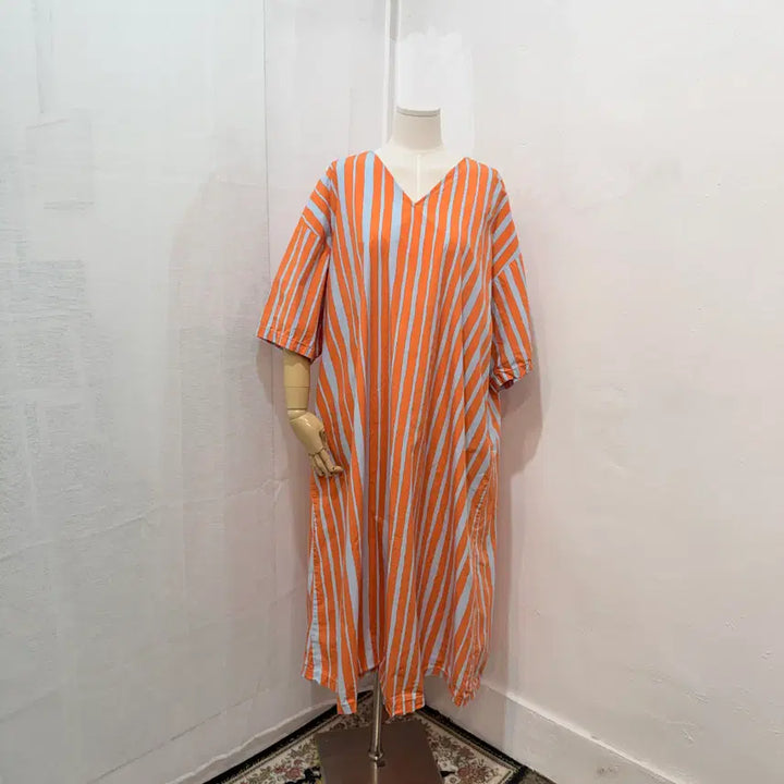 [BUNJANG] Uniqlo x Marimekko Striped Long Dress / (L)유니클로 마리메꼬 세로 스트라이프 롱원피스 오버핏 3544