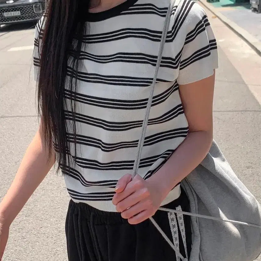 [BUNJANG] Stripe Short Sleeve Knit / 스트라이프 반팔 니트