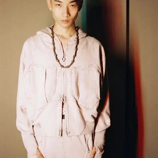 [BUNJANG] Mischief Big Pocket Hood Blached Pink Gray / 미스치프 빅포켓 후드 블리치드 핑크 그레이