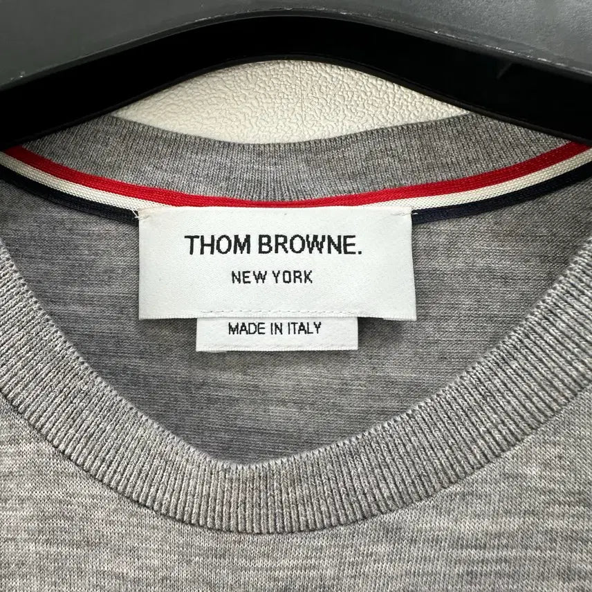 [BUNJANG] Thom Browne Striped Armband Wool Knit Short Sleeve T-Shirt Grey / [2]톰브라운 사선완장 울 니트 반팔 그레이