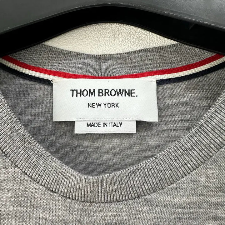[BUNJANG] Thom Browne Striped Armband Wool Knit Short Sleeve T-Shirt Grey / [2]톰브라운 사선완장 울 니트 반팔 그레이