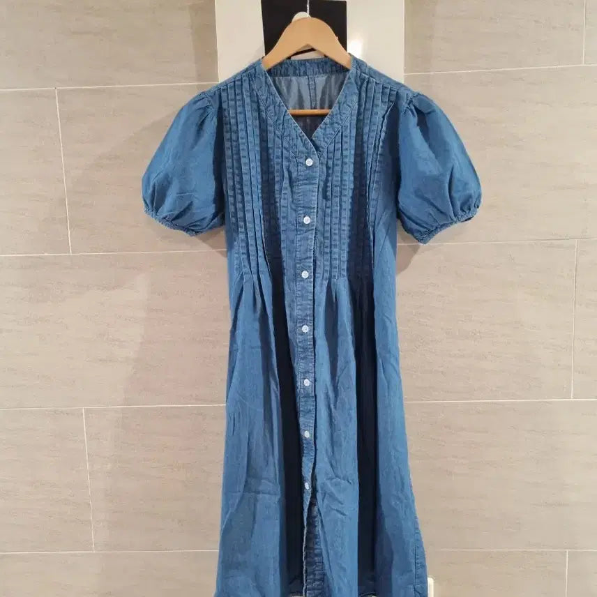 [SOLD OUT] 청 데님 퍼프 반팔  원피스