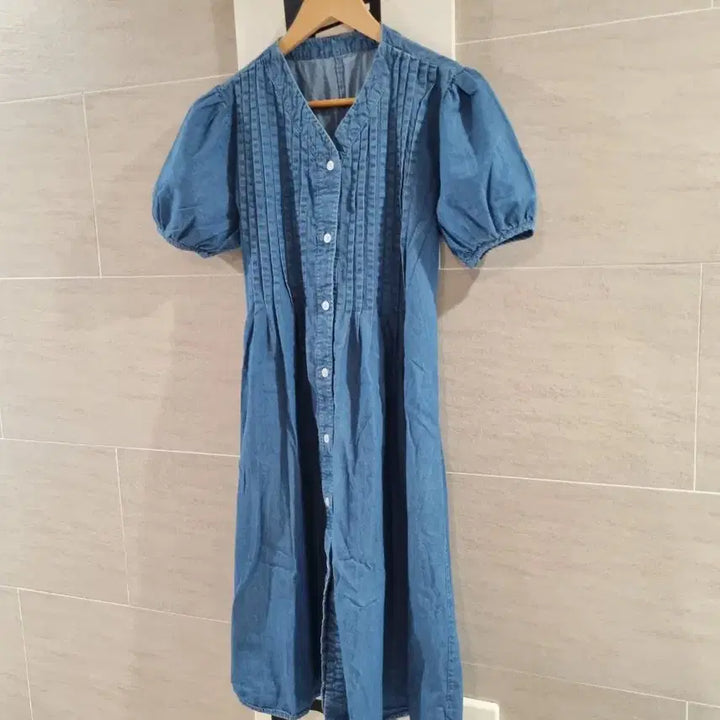 [SOLD OUT] 청 데님 퍼프 반팔  원피스