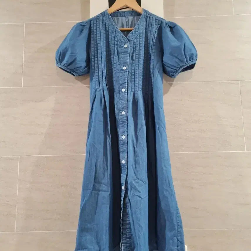 [SOLD OUT] 청 데님 퍼프 반팔  원피스