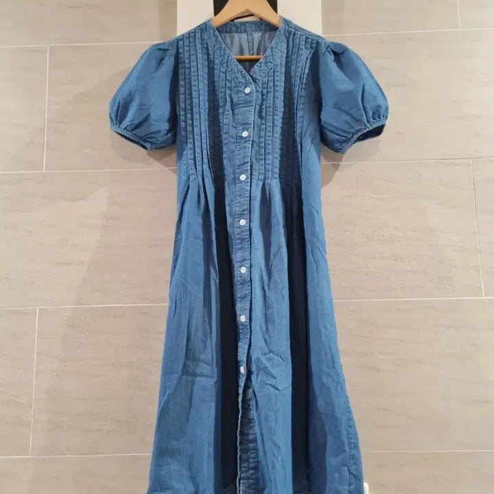 [SOLD OUT] 청 데님 퍼프 반팔  원피스