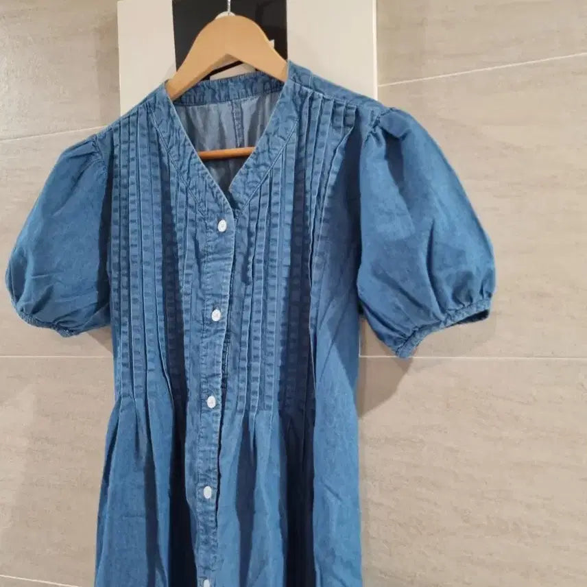 [SOLD OUT] 청 데님 퍼프 반팔  원피스
