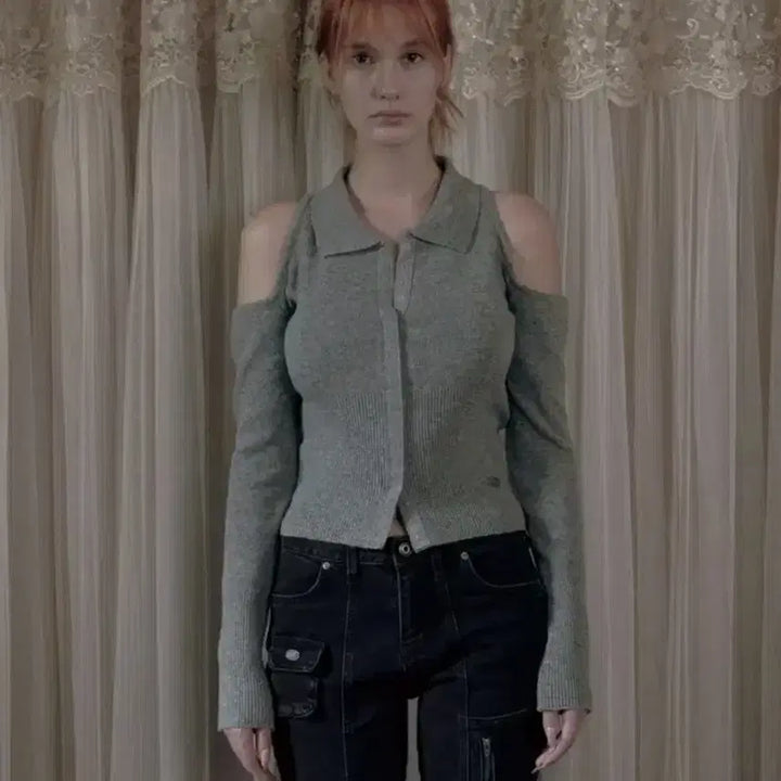 [BUNJANG] Bohemian Seoul Ivory Knit Cardigan / 보헤미안서울 숄더 홀 니트 가디건 아이보리