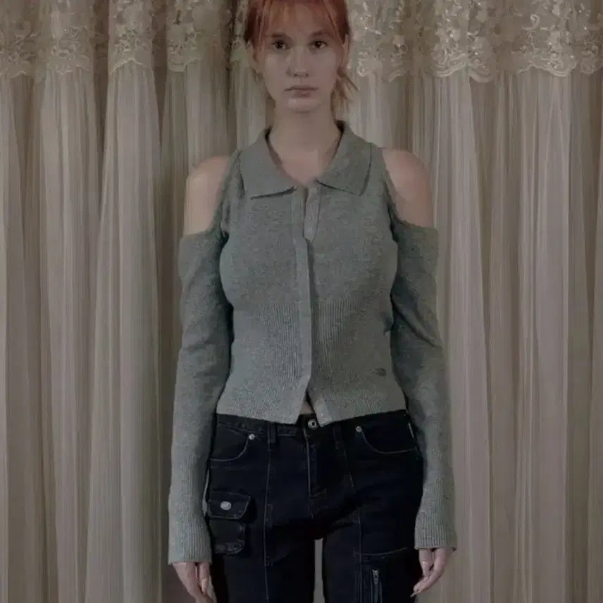 [BUNJANG] Bohemian Seoul Ivory Knit Cardigan / 보헤미안서울 숄더 홀 니트 가디건 아이보리