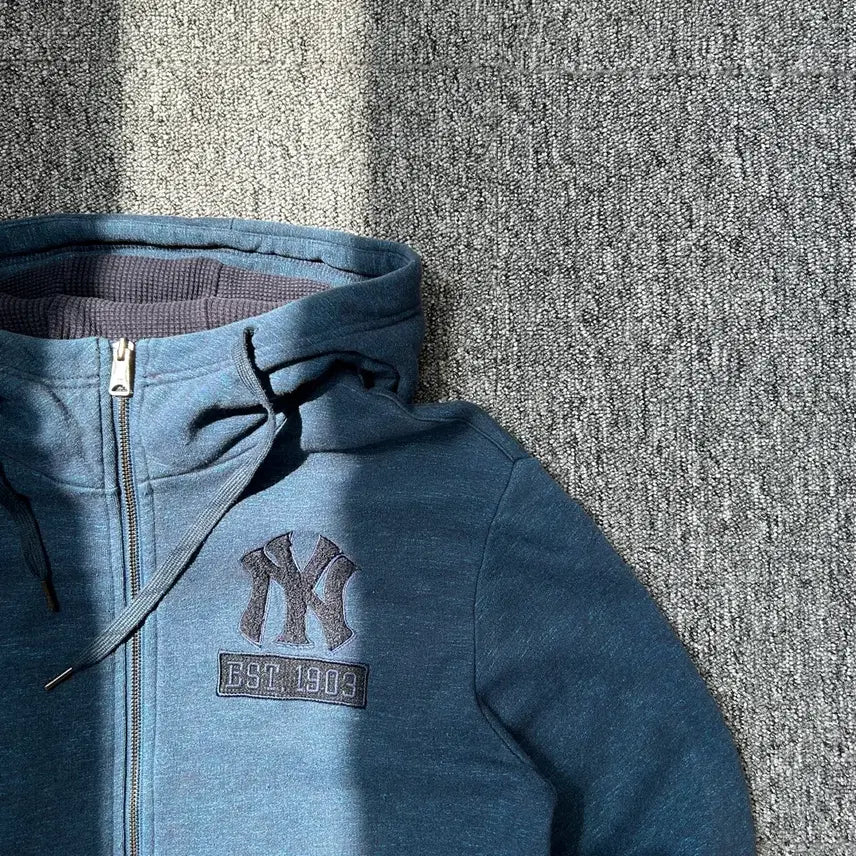 [BUNJANG] MLB New York Yankees Navy Big Logo Hooded Zip-up / MLB 뉴욕 양키스 네이비 빅로고 후드집업