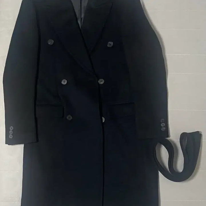 [BUNJANG] Tony Wek Black Double Breasted Belted Coat M / 토니웩 블랙 더블 브레스티드 벨티드 코트 m