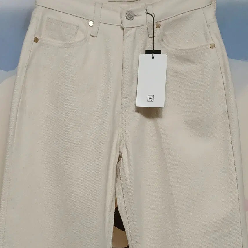 [BUNJANG] Flowjin Cream Wide Denim Pants / (S) 플로우진 크롭 크림 와이드 데님 팬츠