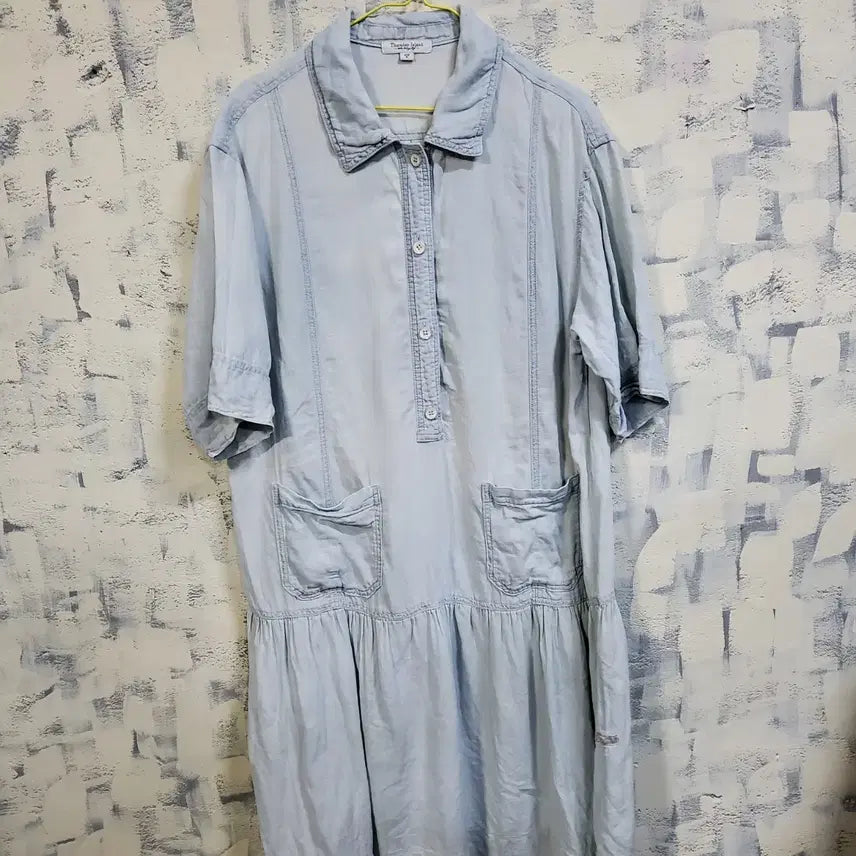 [SOLD OUT] 써스데이아일랜드 린넨 데님 반팔 롱 원피스 s