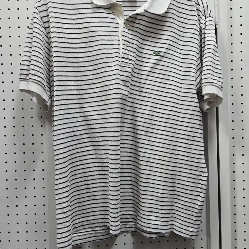 [BUNJANG] Lacoste Striped Short Sleeve Polo Shirt Size 100 / (1268)라코스테 스트라이프 반팔 폴로티100