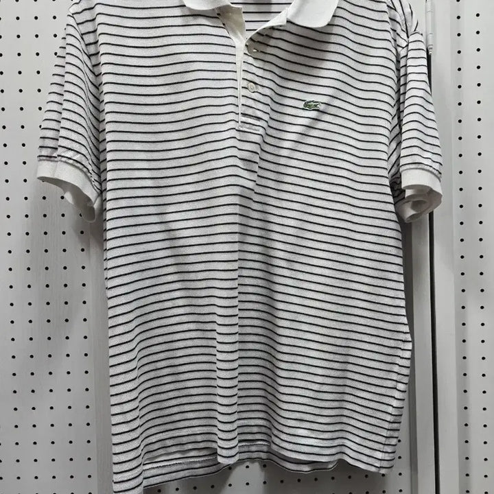 [BUNJANG] Lacoste Striped Short Sleeve Polo Shirt Size 100 / (1268)라코스테 스트라이프 반팔 폴로티100