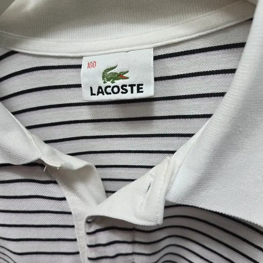 [BUNJANG] Lacoste Striped Short Sleeve Polo Shirt Size 100 / (1268)라코스테 스트라이프 반팔 폴로티100