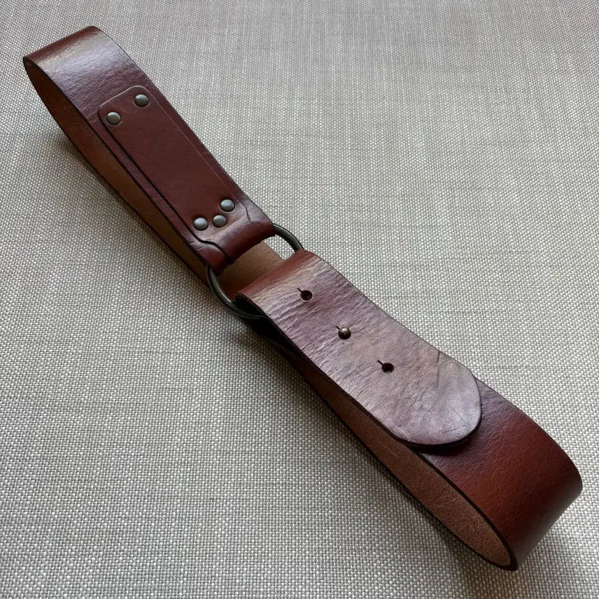 [BUNJANG] Eddie Bauer Whiskey Brown Leather Ring Buckle Studded Belt / [32-34]Eddie Bauer WB 레더 링버클 스터드 벨트