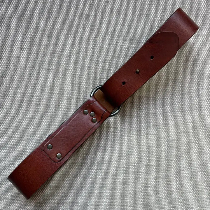 [BUNJANG] Eddie Bauer Whiskey Brown Leather Ring Buckle Studded Belt / [32-34]Eddie Bauer WB 레더 링버클 스터드 벨트