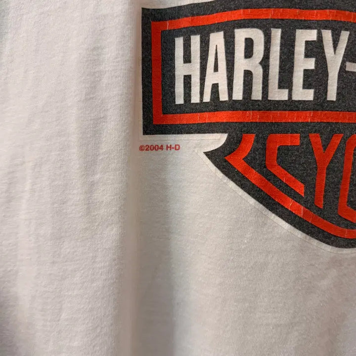 [BUNJANG] Harley Davidson Logo Printed T-Shirt / 00S 할리 데이비슨 로고 프런트 백 프린팅 L 헤인즈 베이스