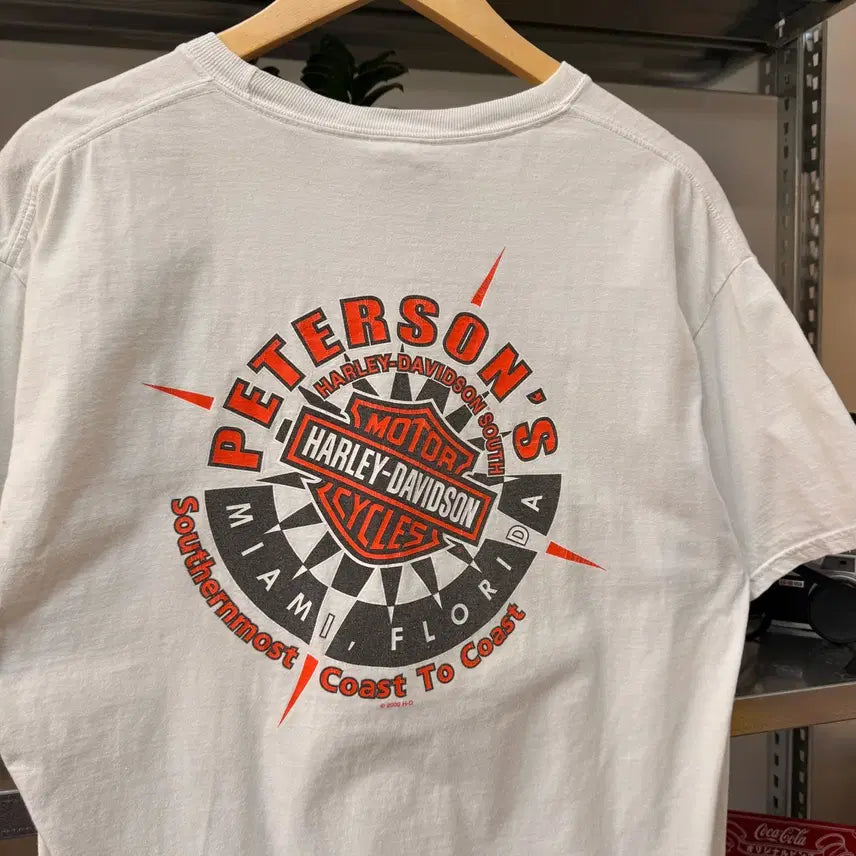 [BUNJANG] Harley Davidson Logo Printed T-Shirt / 00S 할리 데이비슨 로고 프런트 백 프린팅 L 헤인즈 베이스