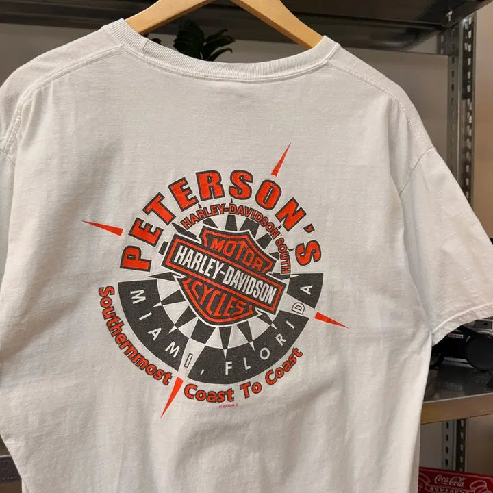 [BUNJANG] Harley Davidson Logo Printed T-Shirt / 00S 할리 데이비슨 로고 프런트 백 프린팅 L 헤인즈 베이스