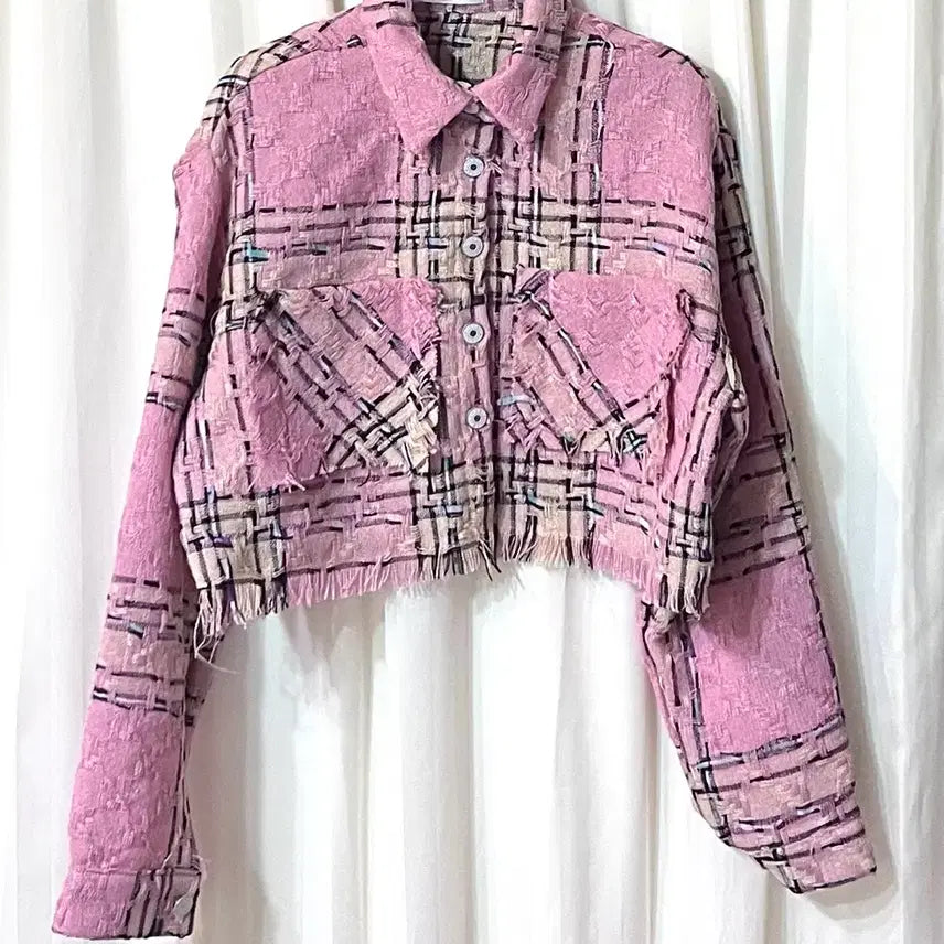 [BUNJANG] Pink Tweed Crop Jacket (New) / (새상품) 핑크 트위드 크롭 자켓 55-66