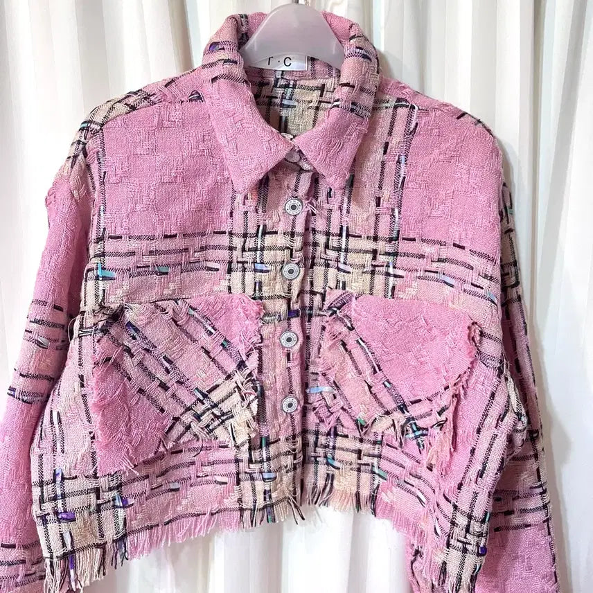 [BUNJANG] Pink Tweed Crop Jacket (New) / (새상품) 핑크 트위드 크롭 자켓 55-66