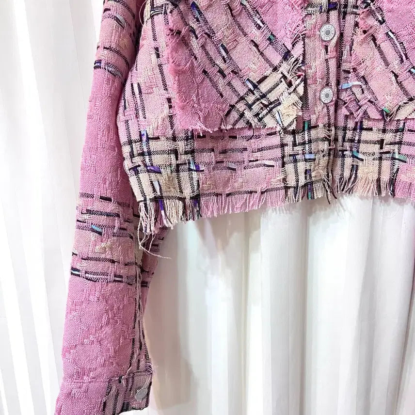 [BUNJANG] Pink Tweed Crop Jacket (New) / (새상품) 핑크 트위드 크롭 자켓 55-66