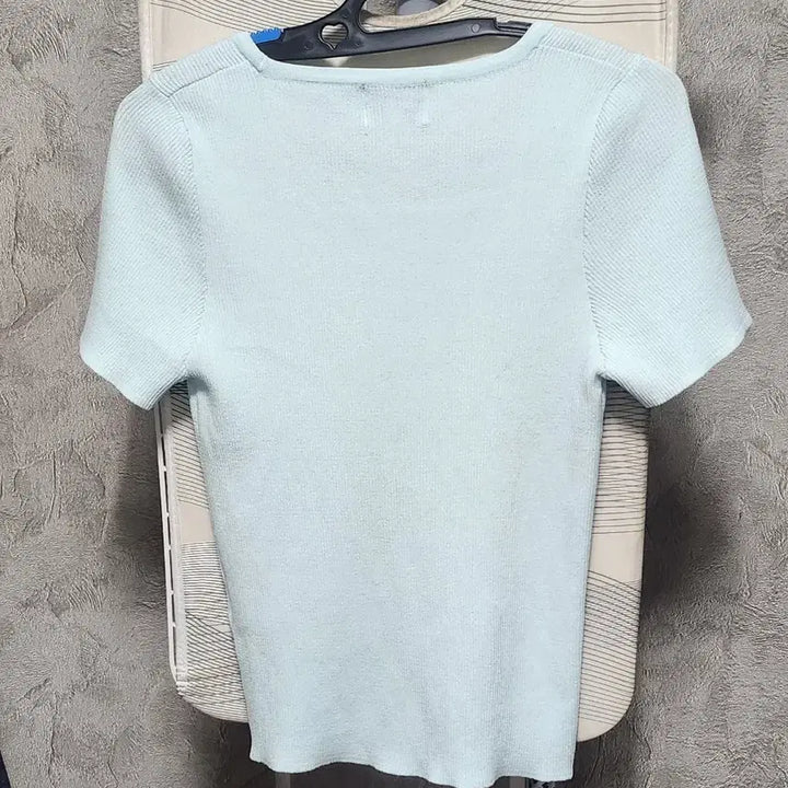 [BUNJANG] MONGDOL Square Neck Short Sleeve Knit Top / MONGDOL 스퀘어넥 반팔 니트 하늘색