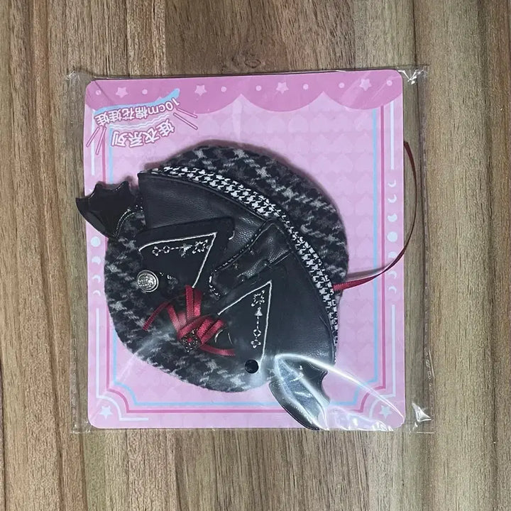 [SOLD OUT] 10cm 인형 옷 블랙 악마 체크 베레모 세트 누이 의상 날개 망토