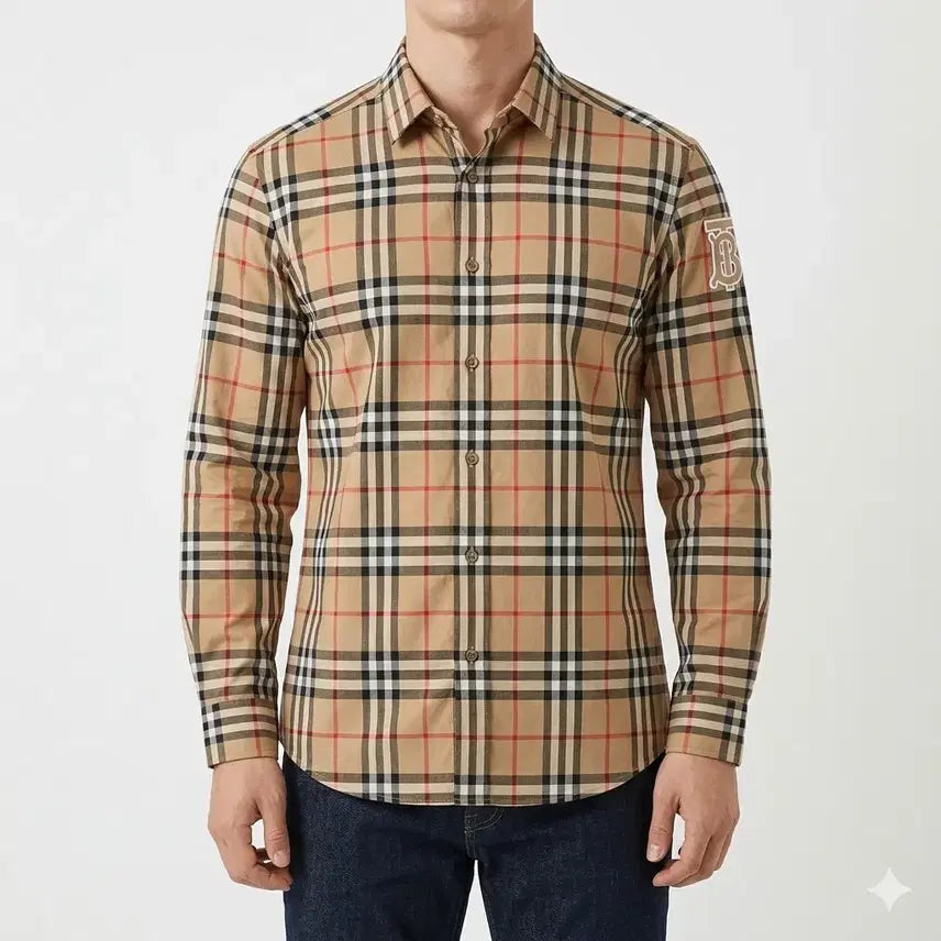 [BUNJANG] Burberry Nova Check Side Logo Shirt / [정품] 버버리 사이드 로고 레터링 노바 체크 셔츠 (L)