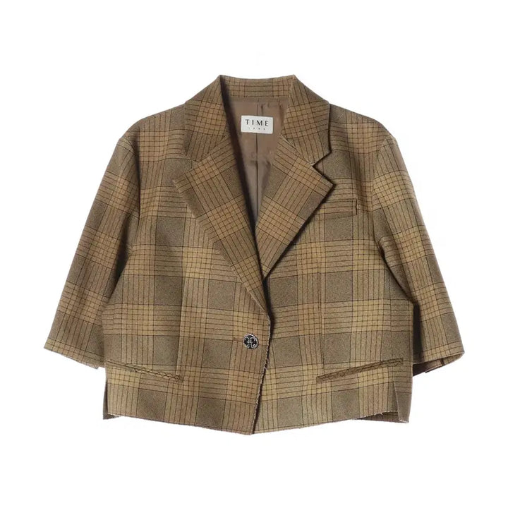 [BUNJANG] Time Check Pattern Crop Blazer Jacket Beige / 타임 체크 패턴 크롭 블레이저 재킷 베이지