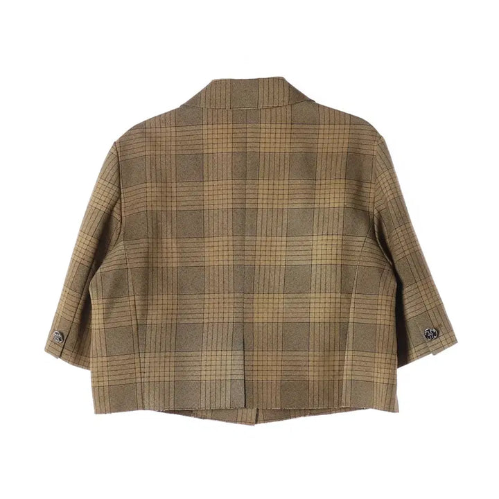 [BUNJANG] Time Check Pattern Crop Blazer Jacket Beige / 타임 체크 패턴 크롭 블레이저 재킷 베이지