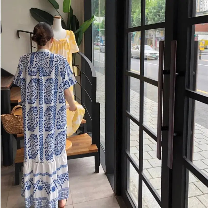 [BUNJANG] Ethnic Pattern Long Dress / 에스닉 패턴 롱 원피스 엔틱롱원피스 수입원피스