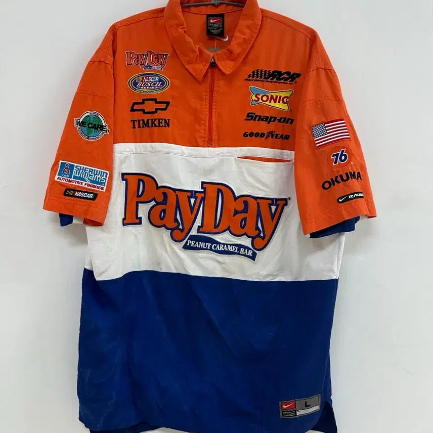 [BUNJANG] Nike Nascar Payday Racing Half-Zip Short Sleeve Shirt / 나이키 올드스쿨 나스카 페이데이 레이싱 반팔 셔츠 하프집업