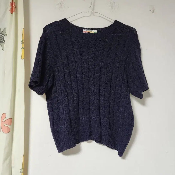 [BUNJANG] Unknown Navy Short-Sleeved Knit Top / 귀여운  반팔 니트 네이비 F(~66)