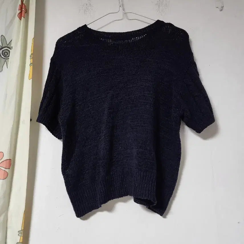 [BUNJANG] Unknown Navy Short-Sleeved Knit Top / 귀여운  반팔 니트 네이비 F(~66)